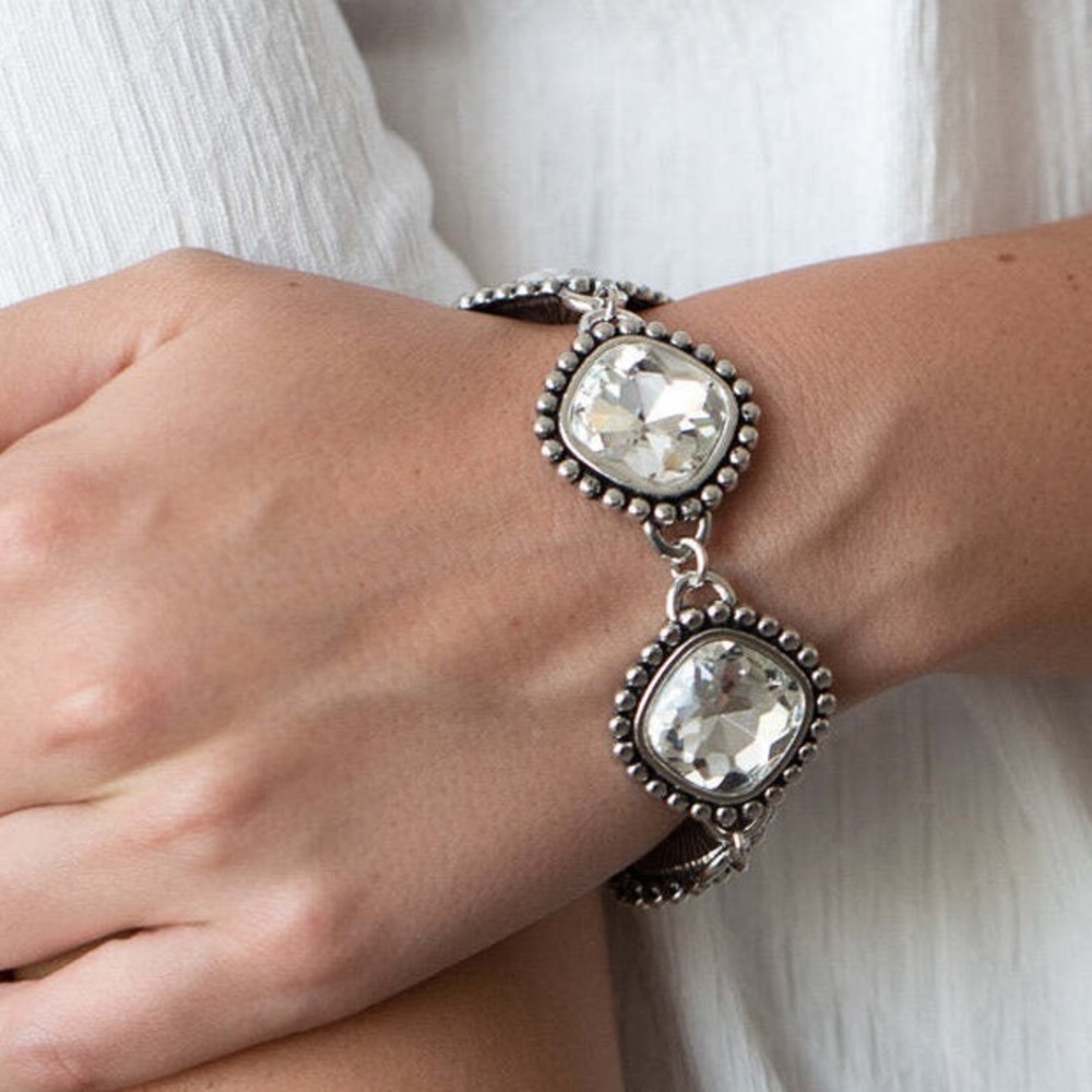 Crystal and silver large stone glam bracelet